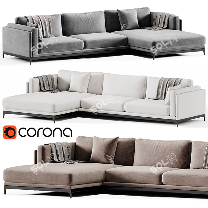 Modern Time Corner Sofa Design 3D model image 1