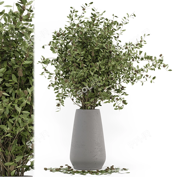 Handmade Gray Pot Bouquet Plants. 3D model image 1