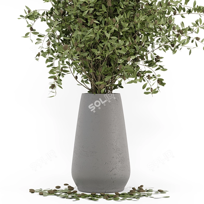 Handmade Gray Pot Bouquet Plants. 3D model image 3