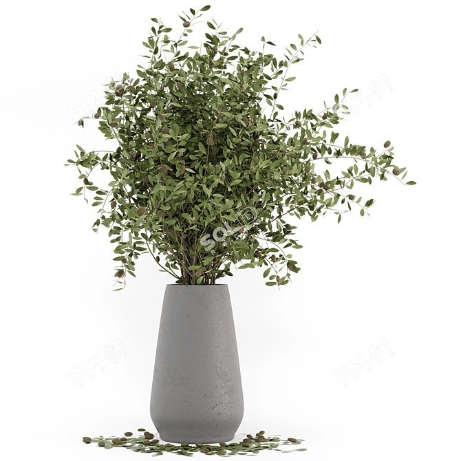 Handmade Gray Pot Bouquet Plants. 3D model image 4