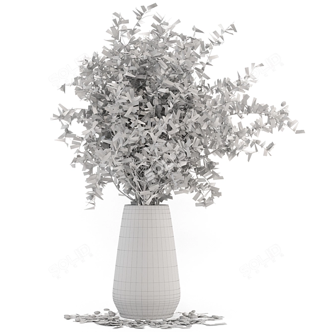 Handmade Gray Pot Bouquet Plants. 3D model image 5