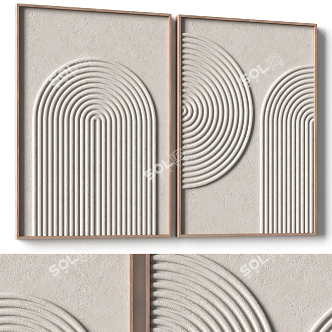 Stone Textured Relief Artwork - Wood Frame 3D model image 1