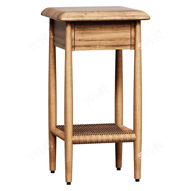 Oak and Wicker Bedside Table 3D model image 1