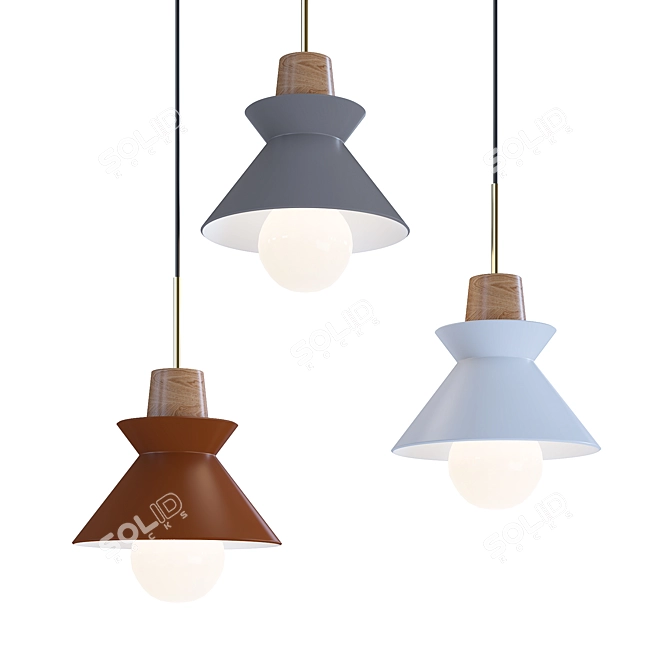 Scandi Metal-Wood Pendant Lamp 3D model image 1