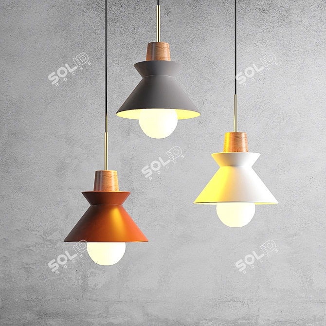 Scandi Metal-Wood Pendant Lamp 3D model image 3