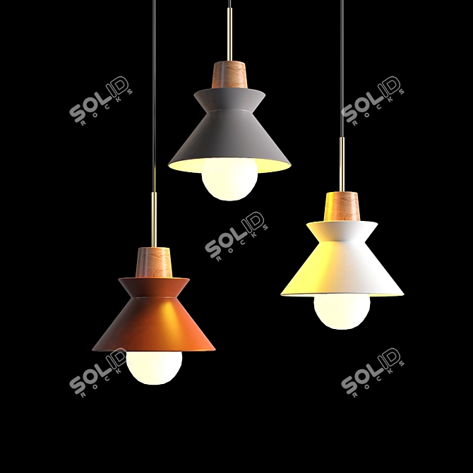 Scandi Metal-Wood Pendant Lamp 3D model image 4