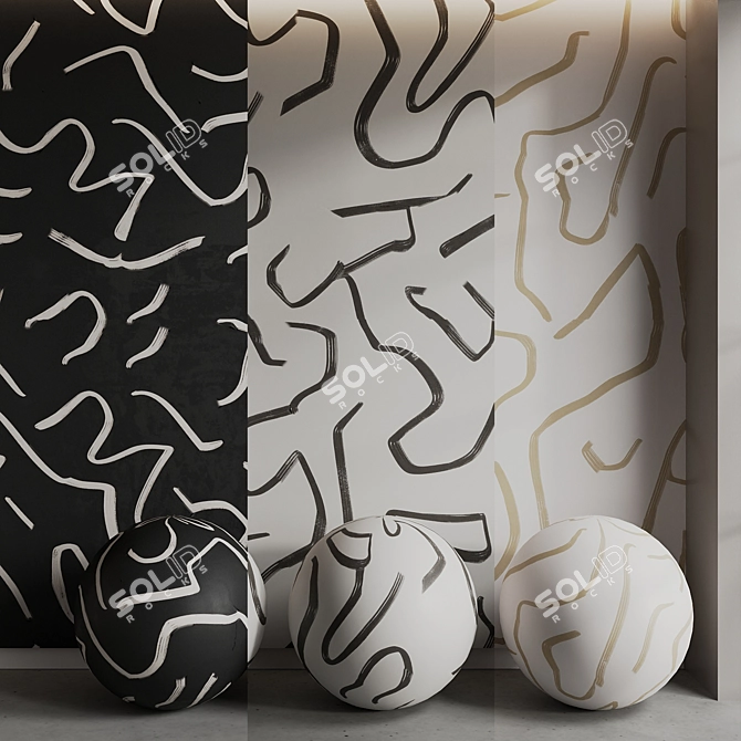 Artistic Brush Strokes Mural Set 3D model image 1