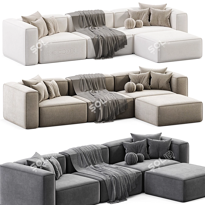 Modular Velvet Sofa with Ottoman 3D model image 1