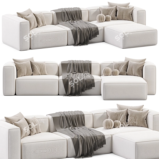 Modular Velvet Sofa with Ottoman 3D model image 4