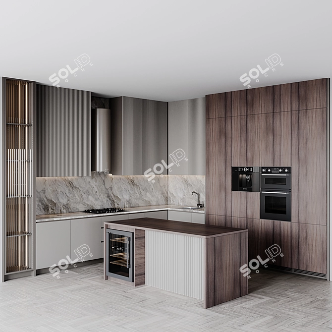 Adjustable Modern Kitchen Unit 3D model image 1