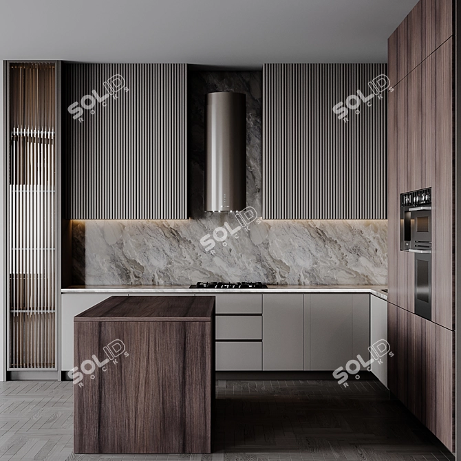 Adjustable Modern Kitchen Unit 3D model image 2