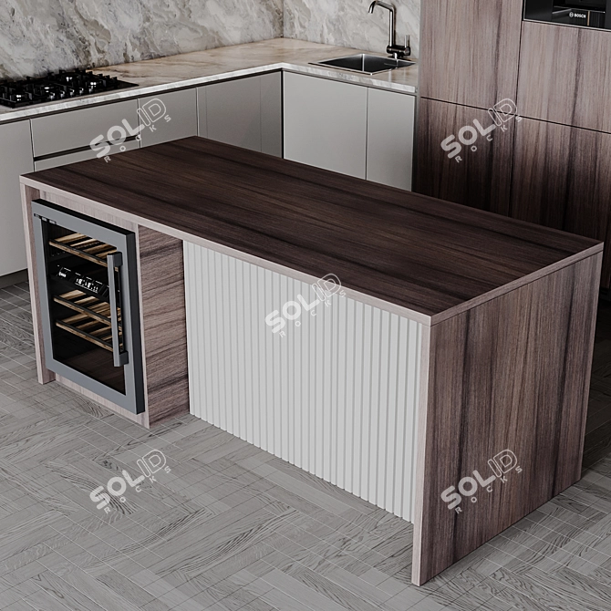 Adjustable Modern Kitchen Unit 3D model image 5