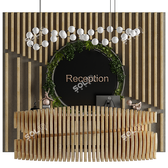 Modern Reception Desk Set with Plants & Sculptures 3D model image 2