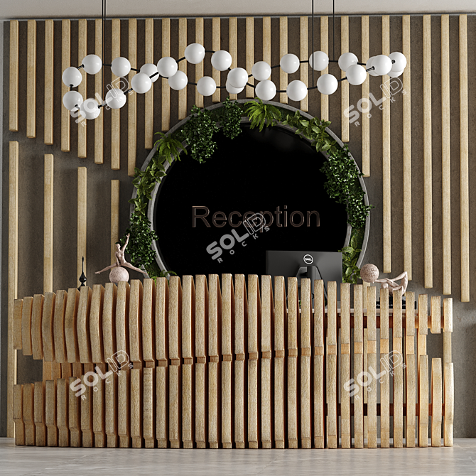 Modern Reception Desk Set with Plants & Sculptures 3D model image 5