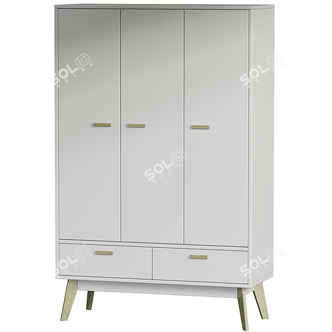 Nordic-3 Light Wardrobe Cabinet 3D model image 3