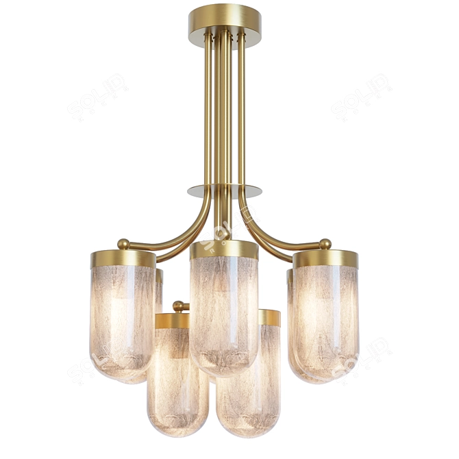 Brass Chandelier Hand-Blown Glass 3D model image 1