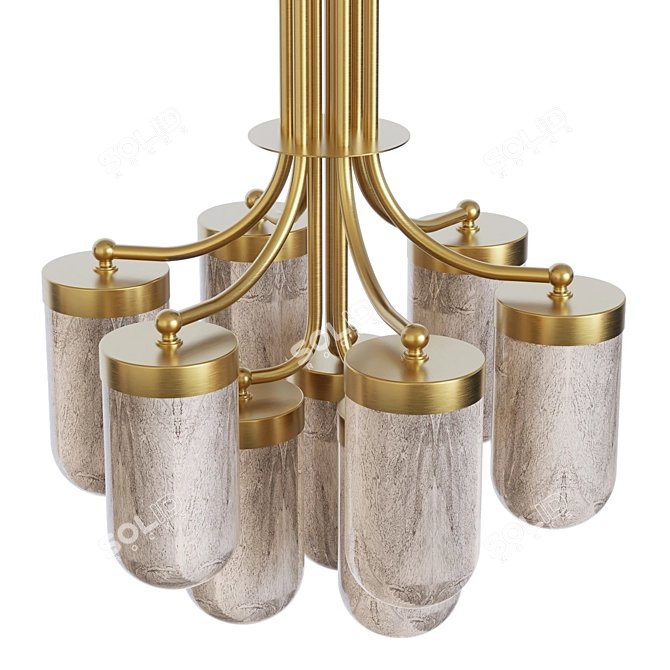 Brass Chandelier Hand-Blown Glass 3D model image 2