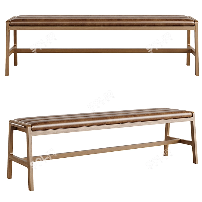 Sleek Leather Dining Bench, West Elm 3D model image 1