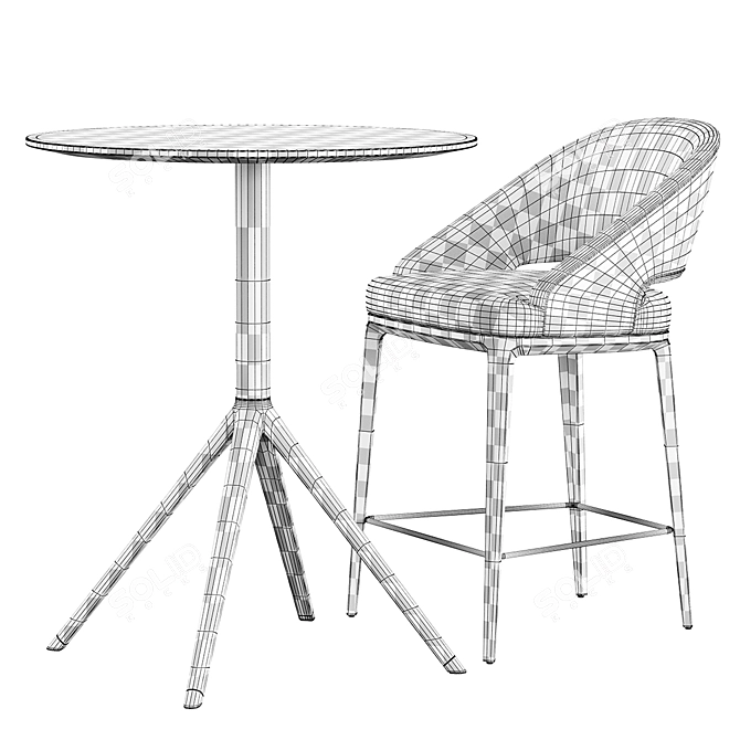 Modern Bar Stool and Table Set 3D model image 6