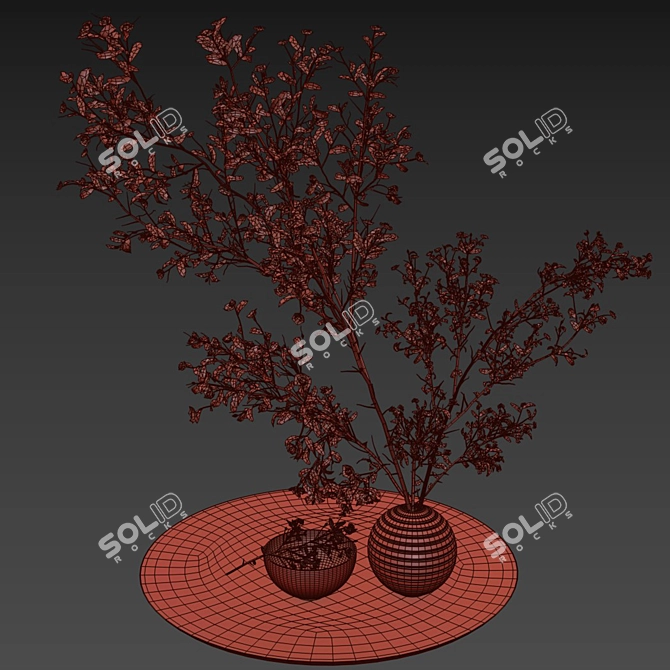 White Vase Set with Pulm Branch 3D model image 4