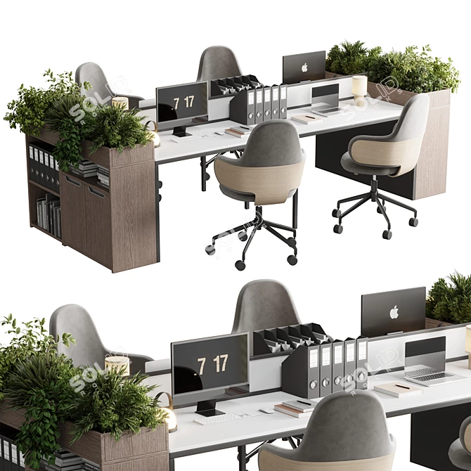 Modern Employee Desk Set 3D model image 1