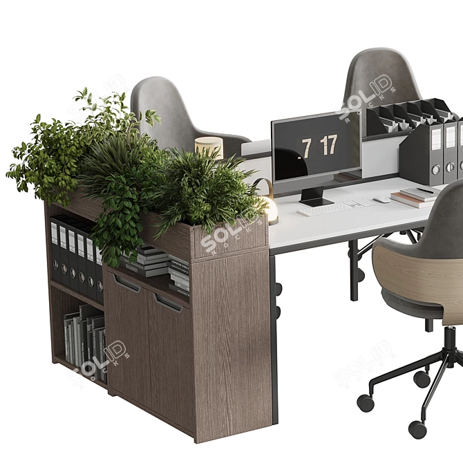Modern Employee Desk Set 3D model image 2