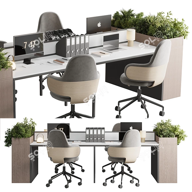 Modern Employee Desk Set 3D model image 6