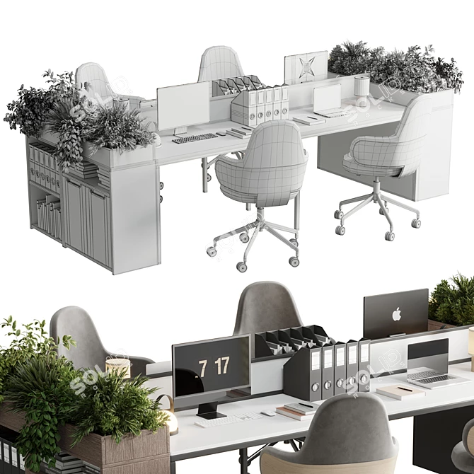 Modern Employee Desk Set 3D model image 7