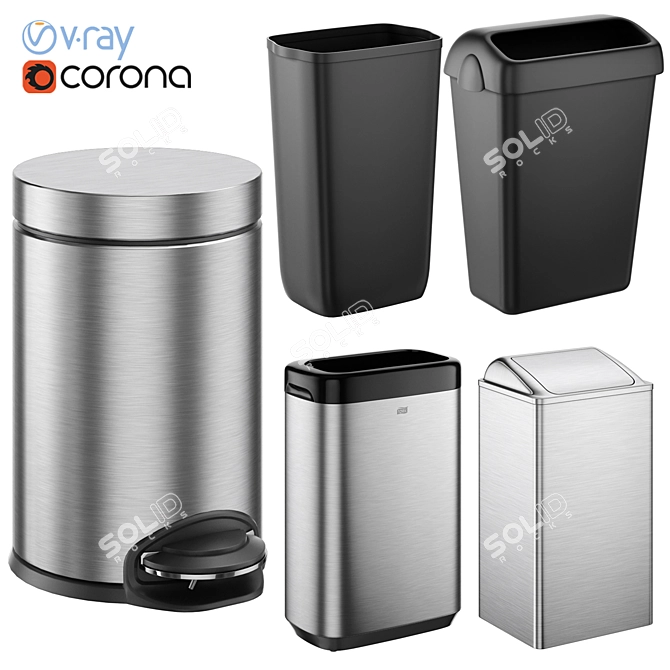 Modern Trash Bin Set Kit 3D model image 1