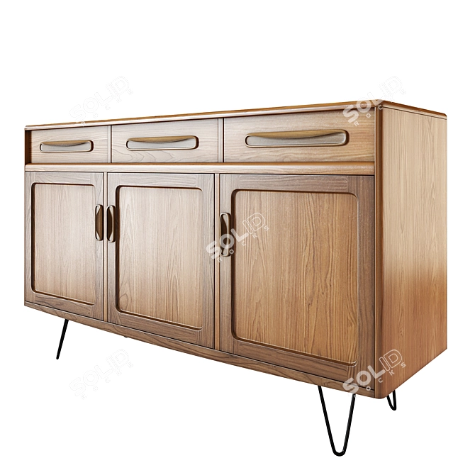 1970s Teak Hairpin Sideboard Retro 3D model image 2