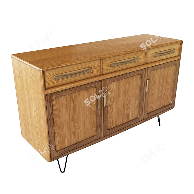 1970s Teak Hairpin Sideboard Retro 3D model image 3