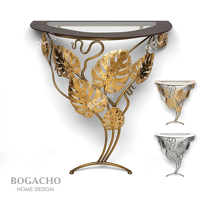 Glass Console with Monstera Design 3D model image 1