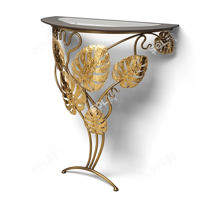 Glass Console with Monstera Design 3D model image 2