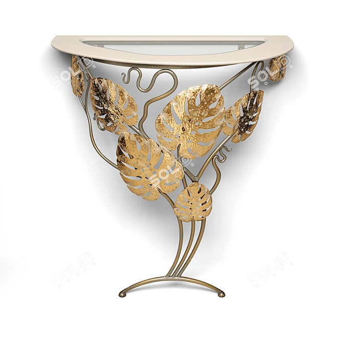 Glass Console with Monstera Design 3D model image 3