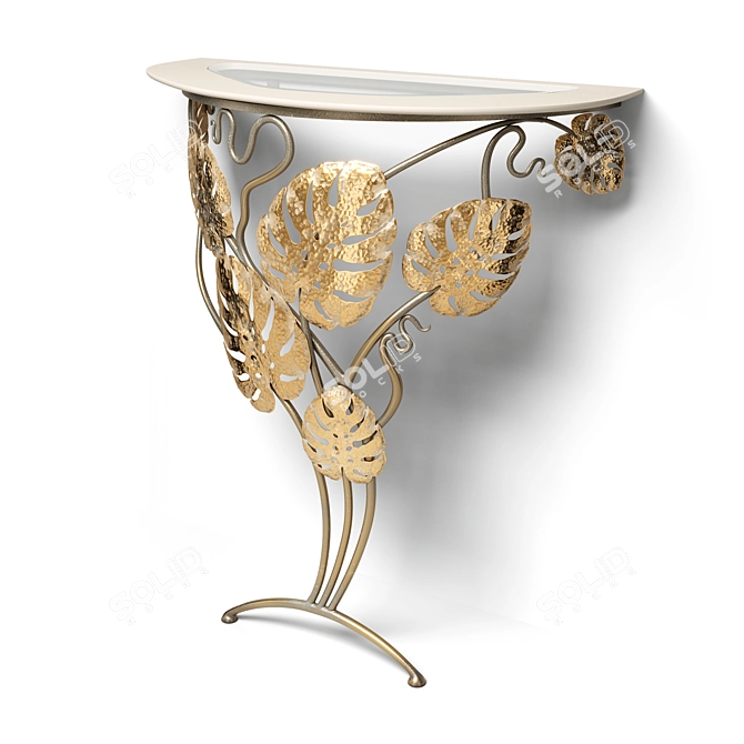 Glass Console with Monstera Design 3D model image 4