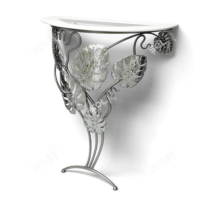 Glass Console with Monstera Design 3D model image 6