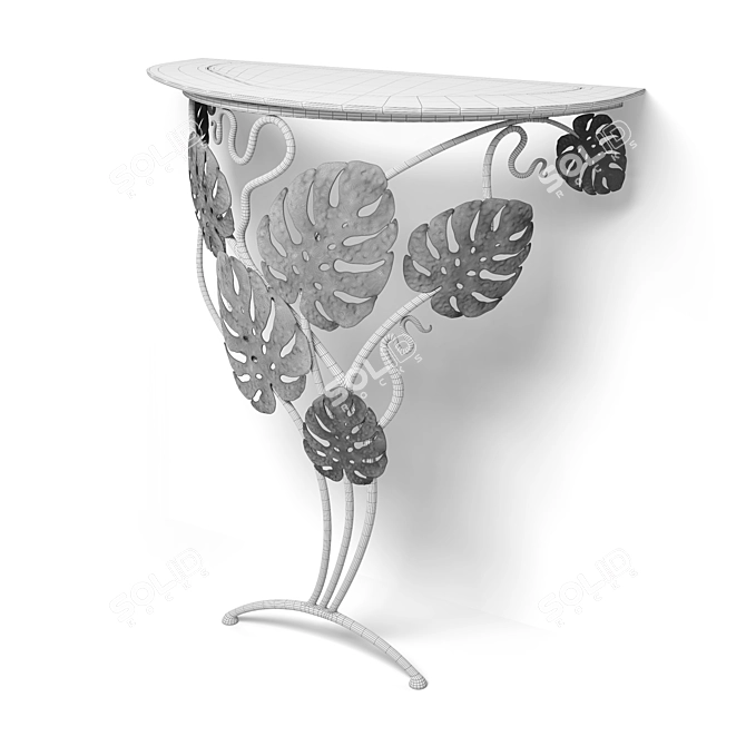 Glass Console with Monstera Design 3D model image 7