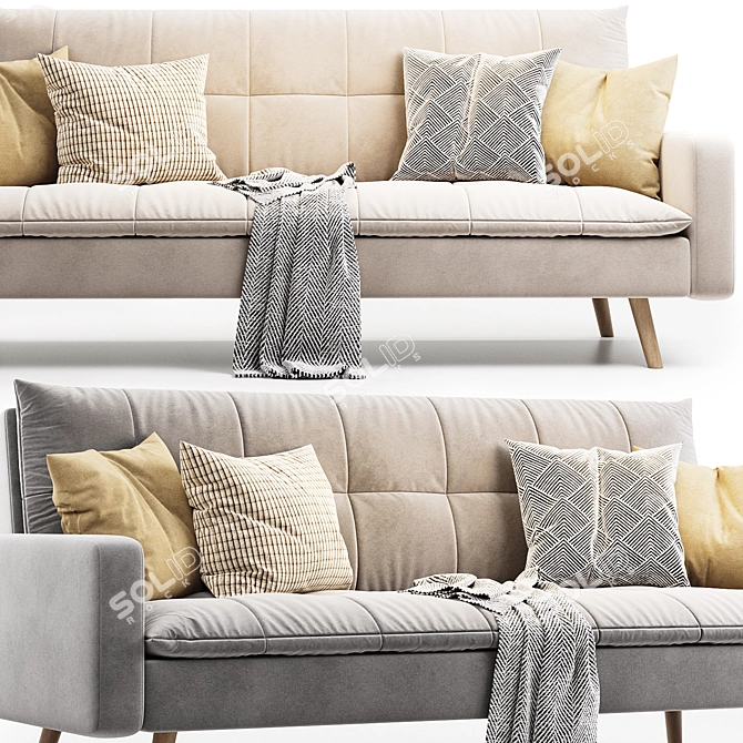 Dinen Velvet Grey Sofa (3D Model) 3D model image 2