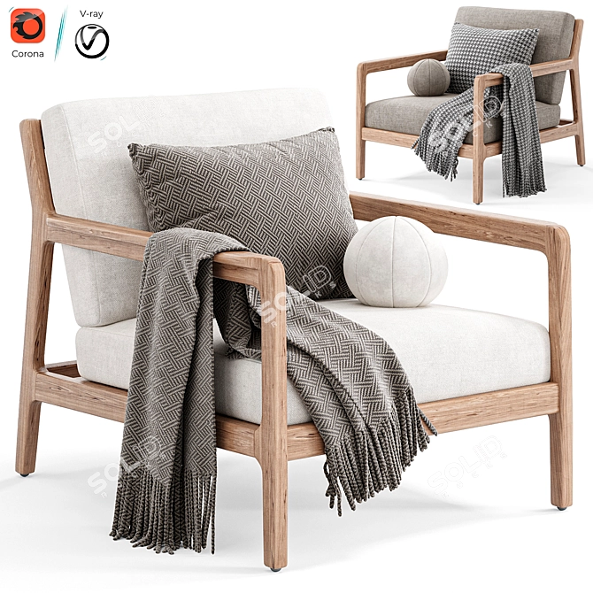 Modern Teak Outdoor Lounge Chair 3D model image 1