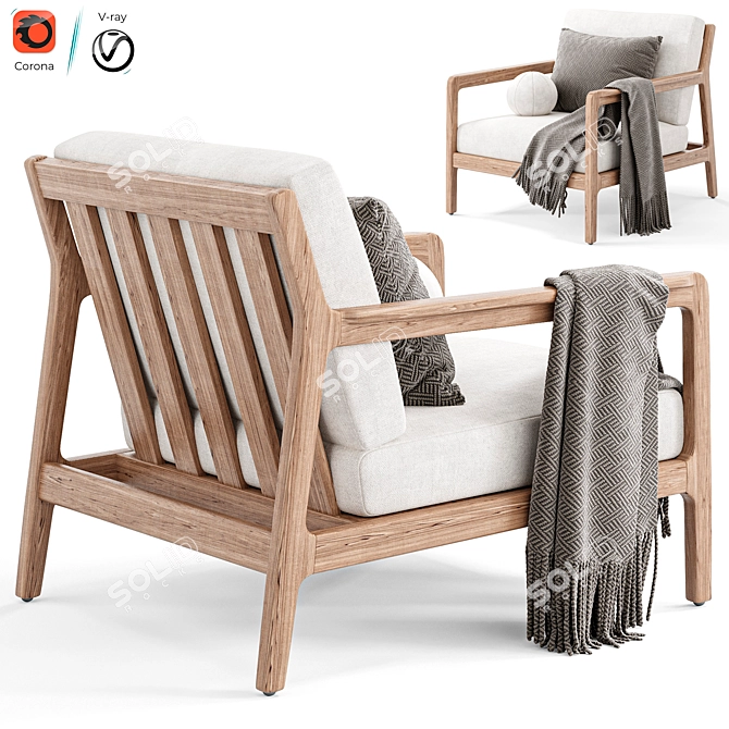 Modern Teak Outdoor Lounge Chair 3D model image 2