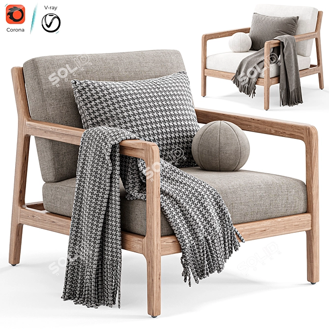 Modern Teak Outdoor Lounge Chair 3D model image 3