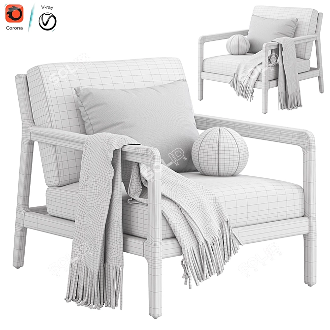 Modern Teak Outdoor Lounge Chair 3D model image 5