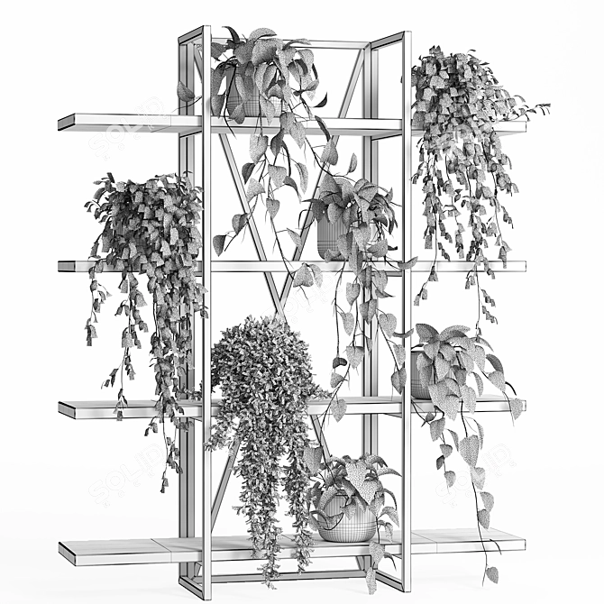 Elegant Metal Wood Indoor Plant Stand 3D model image 5
