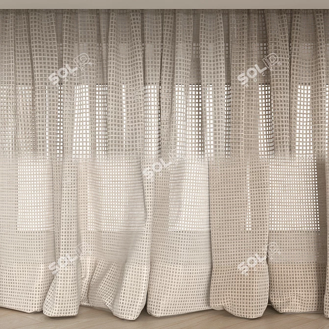 Cotton Semi-Sheer Curtain Pair 3D model image 2