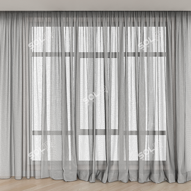 Cotton Semi-Sheer Curtain Pair 3D model image 3