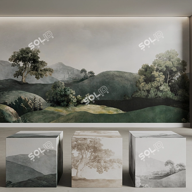 Vintage Landscape Wall Mural Set 3D model image 1