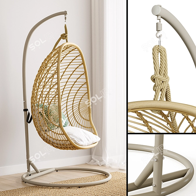 Organic Rattan Cocoon Chair 3D model image 2