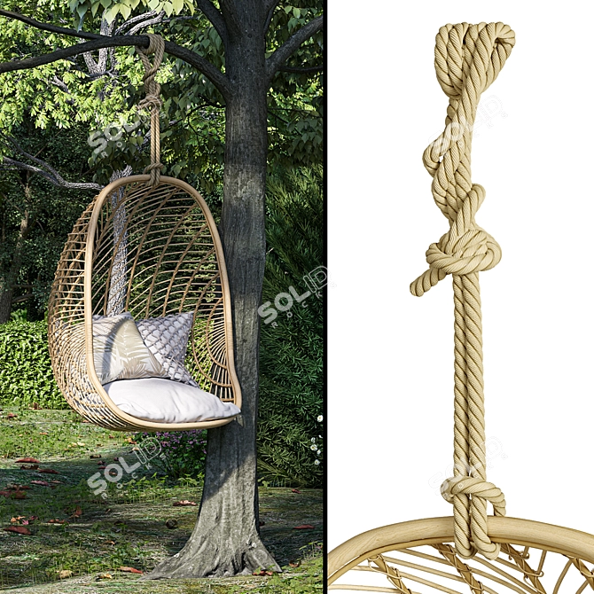 Organic Rattan Cocoon Chair 3D model image 3