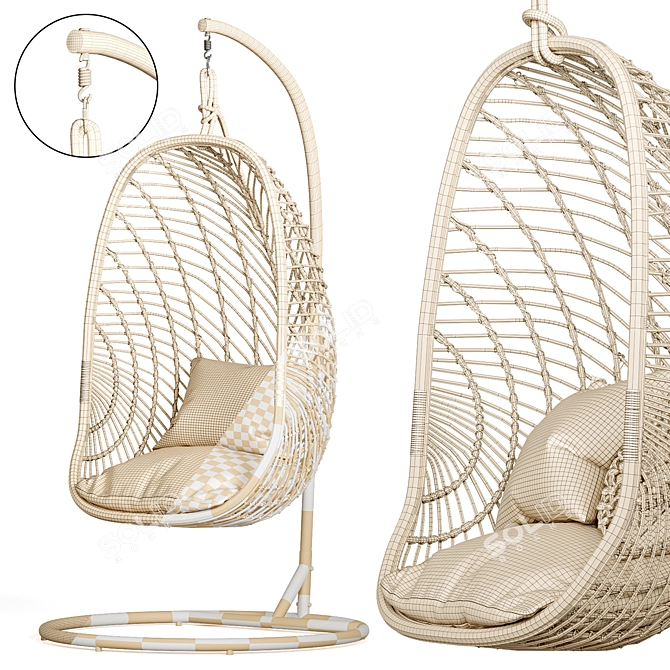 Organic Rattan Cocoon Chair 3D model image 6