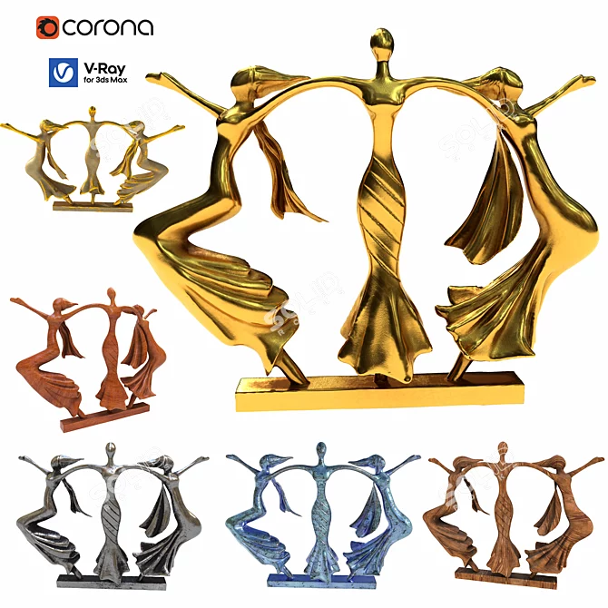  Trio Dance Sculpture 3D Files 3D model image 1